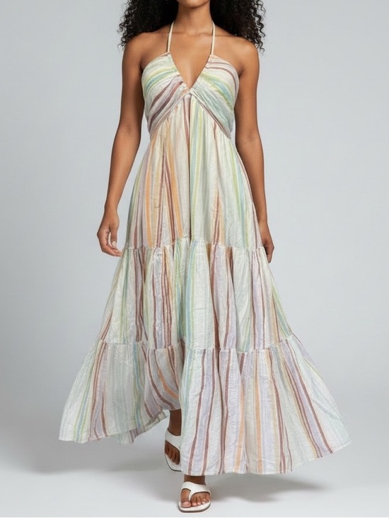 American Eagle Outfitters Dresses & Skirts - American Eagle Striped Halter Maxi Dress Medium Rainbow Resort
